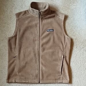 Columbia Fleece Vest Men's Size Medium Spring Warm Pockets Light Brown Tan Fawn